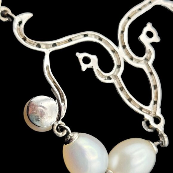 VTG Pearl & Silver Pendant Necklace Elegant Drop Design by CGI CN Wedding 18" - Picture 5 of 8